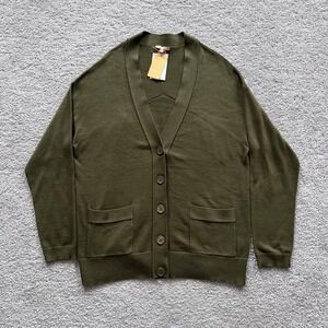 Kier + J V-Neck Button Front Cardigan Sweater Womens XL Green Cotton Cashmere